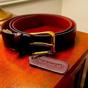 Brand new Coach leather Belt …inside says 34”…Brass buckle, Never worn!